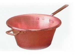 paiolo polenta in rame a fondo piatto con manico in ottone