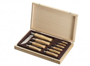 cofanetto legno serie 10 coltelli opinel lama inox collezione