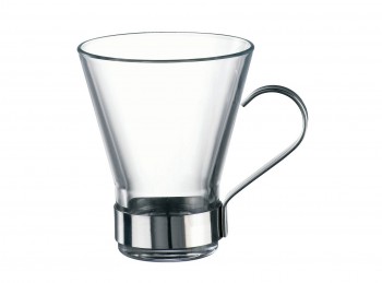 bicchiere tazza te vetro temperato con manico acciaio