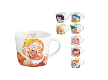 tazzina caffè porcellana decoro biancaneve e 7 nani